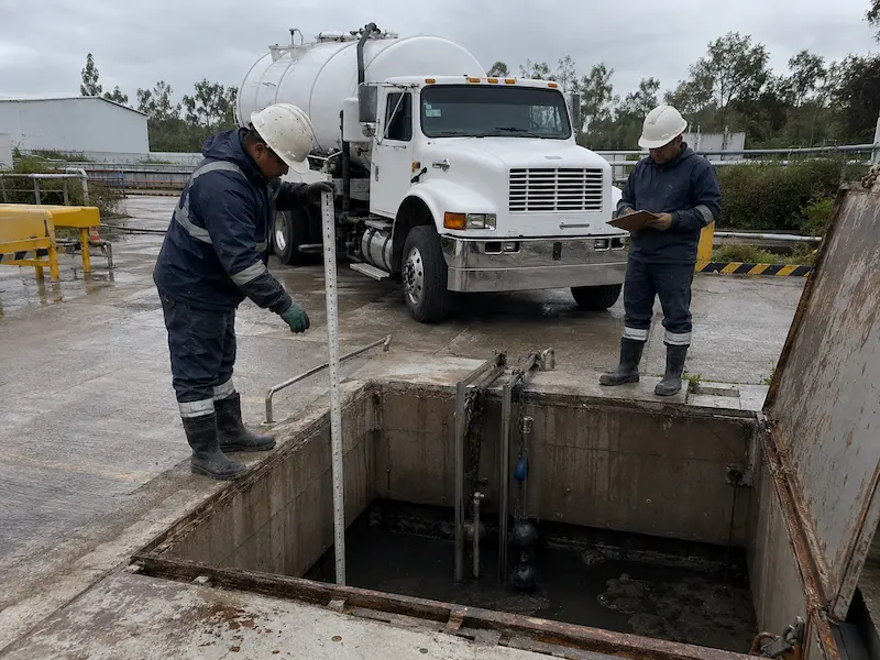 Cárcamo de bombeo abierto durante la extracción de sólidos sedimentados en Querétaro