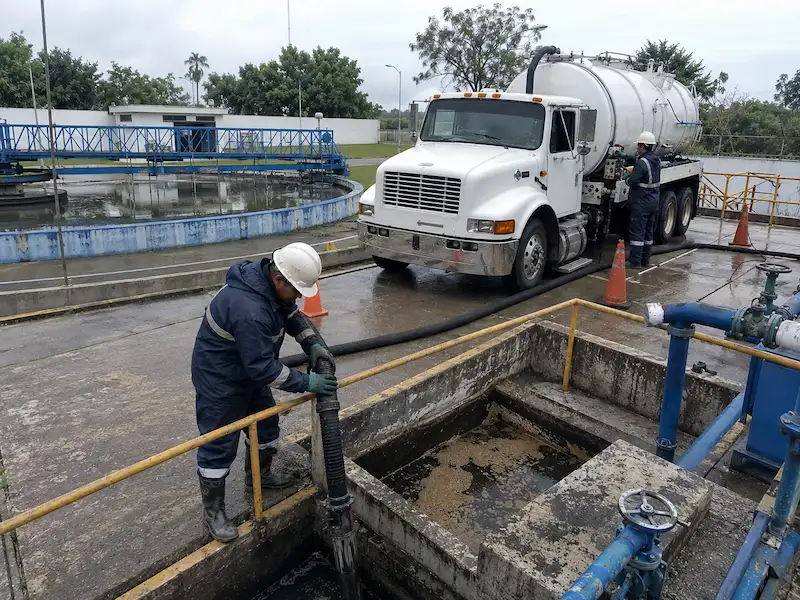 Retiro de lodos en el tanque de una planta de tratamiento en Querétaro